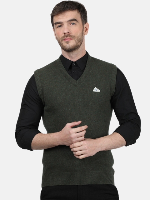 

Monte Carlo Men Olive Green Solid Sweater Vest