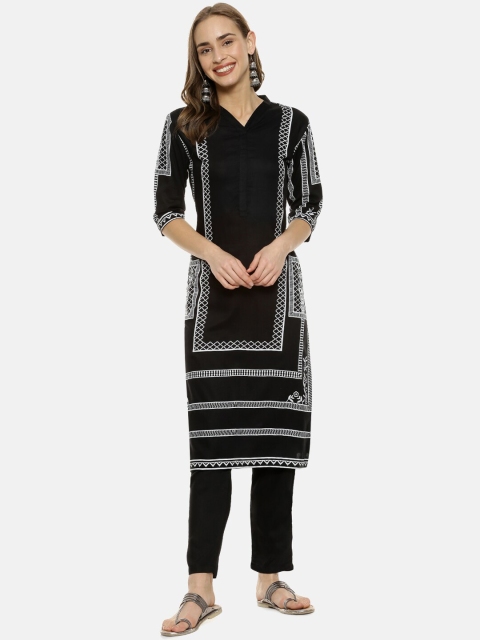 

Instafab Women Black Printed Kurta with Trousers