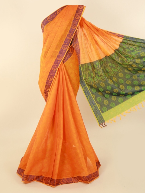 

Pothys Orange Solid Pure Cotton Saree