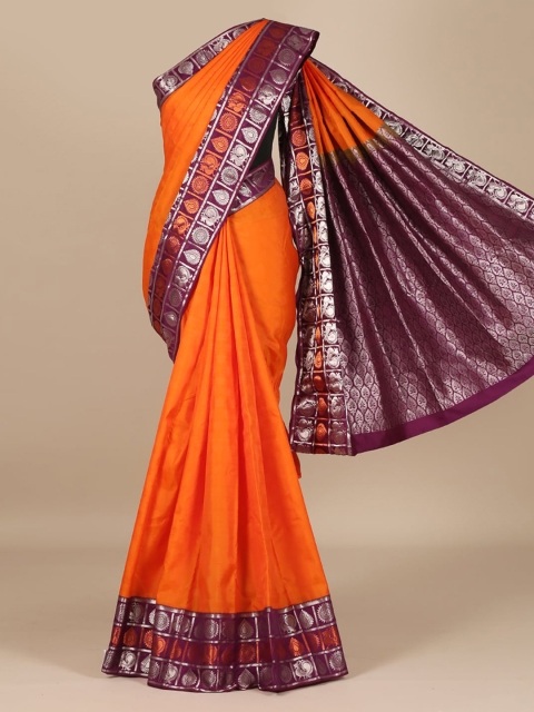 

Pothys Orange Solid Silk Blend Saree