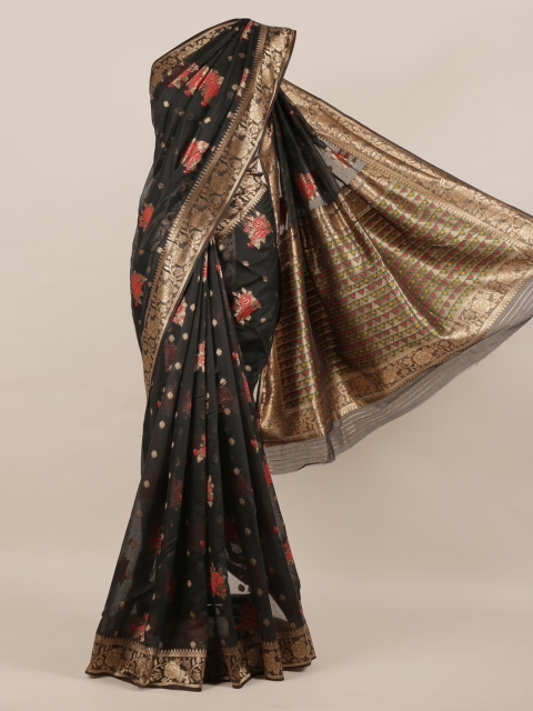 

Pothys Black & Gold-Toned Jute Silk Woven Design Saree