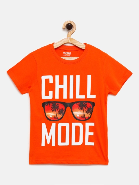 

AUDAZ Boys Orange & White Printed Round Neck T-shirt
