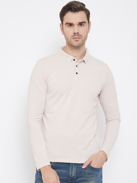 

QUBIC Men Beige Solid Henley Neck T-shirt
