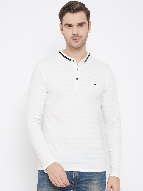 

QUBIC Men White Solid Polo Collar T-shirt