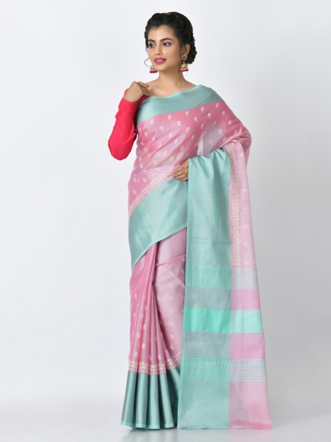 

RANGOLI Pink & Blue Tissue Woven Design Saree