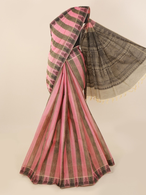 

Pothys Pink & Olive Green Pure Cotton Printed Saree