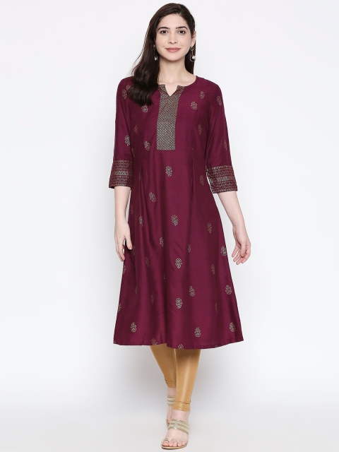 

RANGMANCH BY PANTALOONS Women Burgundy Printed A-Line Kurta