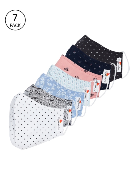 

Imfashini Women Pack Of 7 Printed 2-Ply Reusable Cloth Masks, Blue