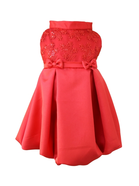 Faye Girls Red Solid Fit and Flare Dress
