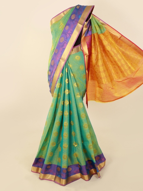 

Pothys Green & Purple Silk Cotton Woven Design Saree