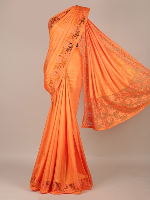 

Pothys Orange Solid Art Silk Saree