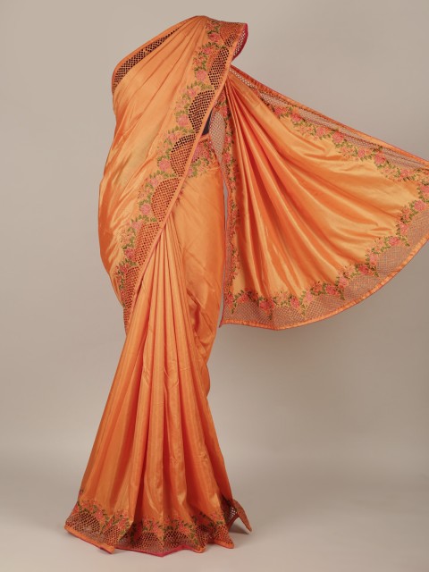 

Pothys Orange Solid Art Silk Saree