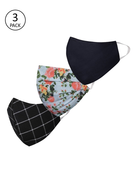VASTRAMAY Unisex Pack of 3 2-Ply Reusable Cloth Masks, Black