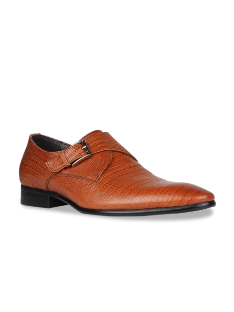 

Regal Men Tan Brown Textured Leather Formal Slip-Ons
