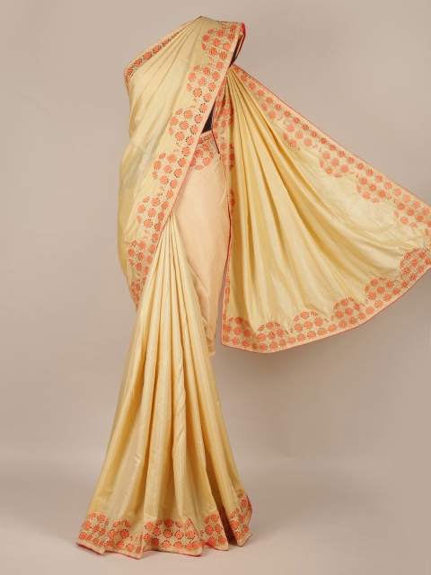 

Pothys Cream-Coloured Solid Art Silk Saree