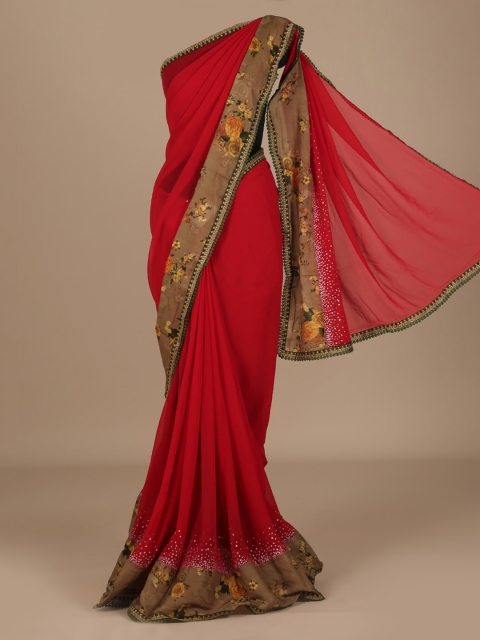 

Pothys Red Solid Poly Chiffon Saree