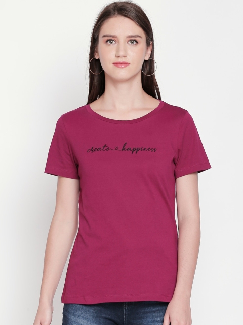 

Honey by Pantaloons Women Pink Printed Cotton Round Neck T-shirt