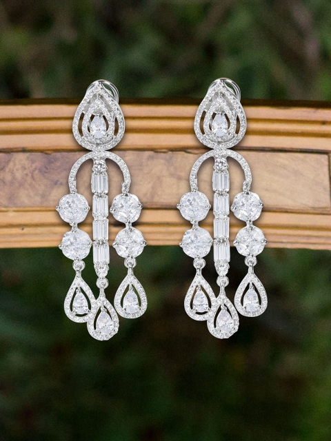 

MIDASKART Silver-Toned Contemporary Drop Earrings