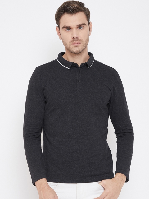

QUBIC Men Black Solid Polo Collar T-shirt