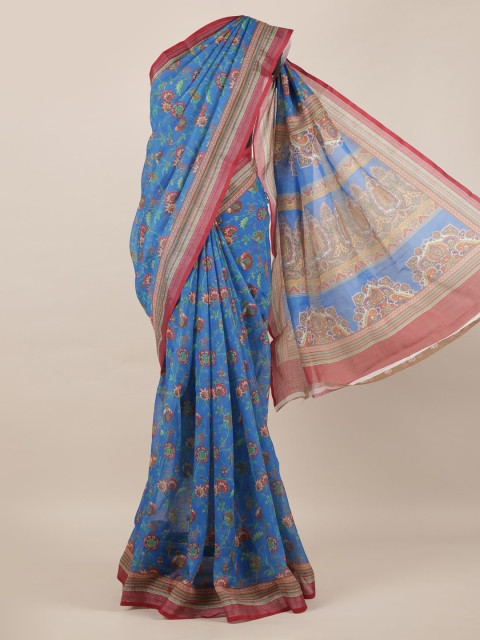 

Pothys Blue Printed Linen Blend Saree