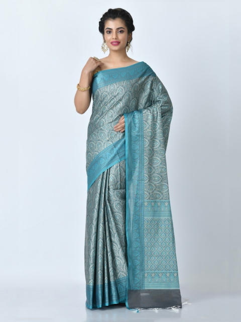 

RANGOLI Blue Woven Design Organza Saree