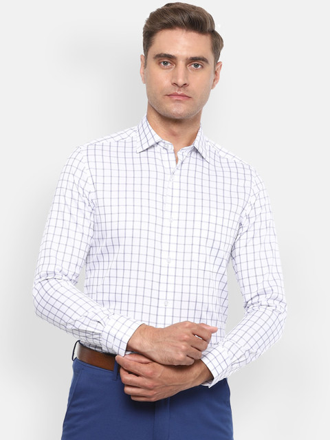 

Louis Philippe Men White & Blue Regular Fit Checked Pure Cotton Casual Shirt