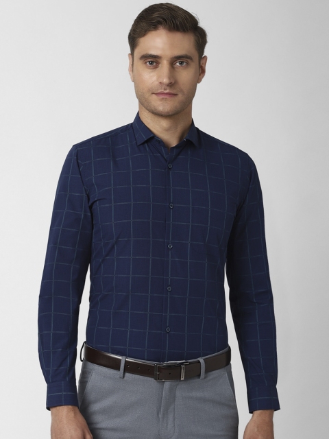 

Peter England Men Navy Blue Slim Fit Checked Formal Shirt