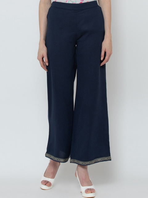 

DODO & MOA Women Navy Blue Solid Straight Palazzos