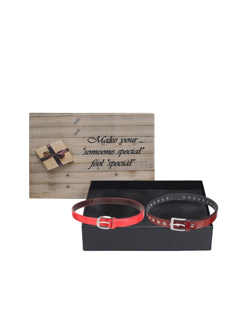

LONDON FASHION hob Women Pack of 2 Belts, Red