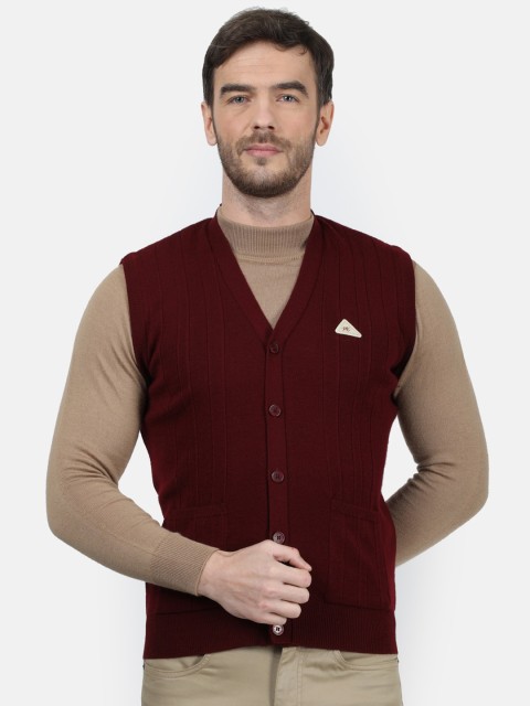 

Monte Carlo Men Maroon Solid Pure Wool Cardigan