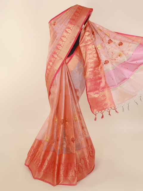 

Pothys Peach-Coloured Woven Design Tissue Saree