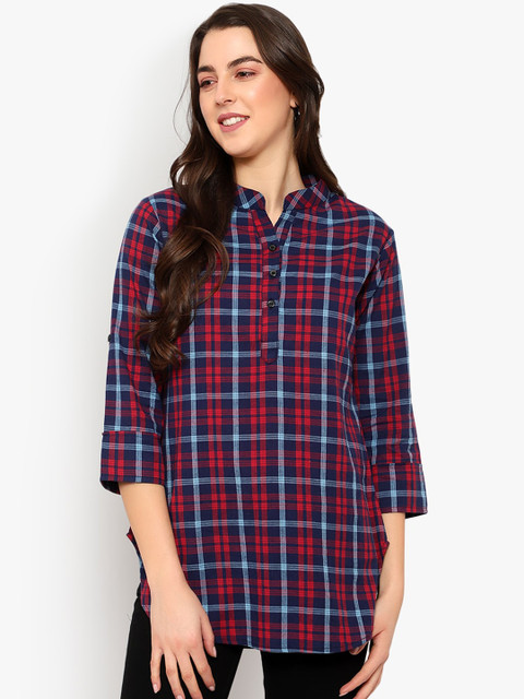

Indietoga Women Red & Blue Checked Tunic