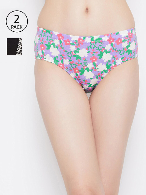 

Clovia Women Black & Purple Printed Pack Of 2 Hipster Briefs COMPNC941S