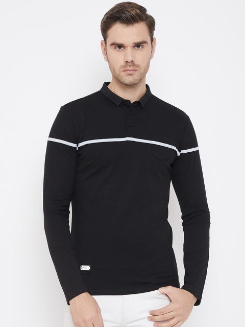 

QUBIC Men Black Solid Mandarin Collar T-shirt