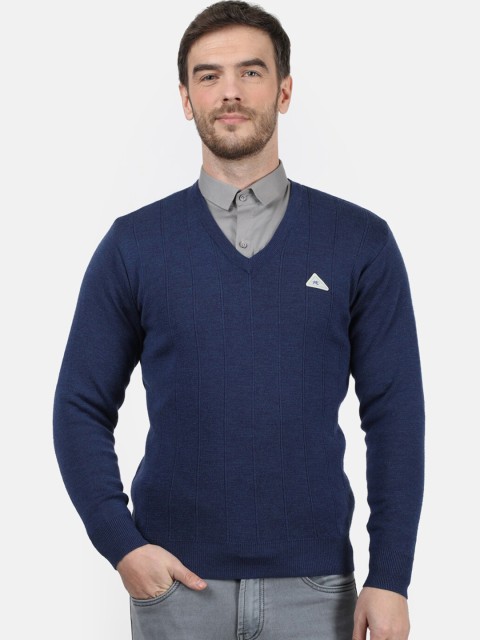 

Monte Carlo Men Blue Solid Pure Wool Pullover Sweater