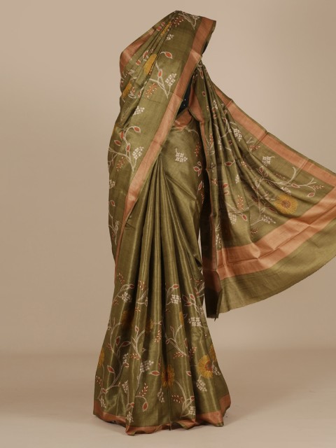 

Pothys Olive Green Embroidered Jute Silk Saree