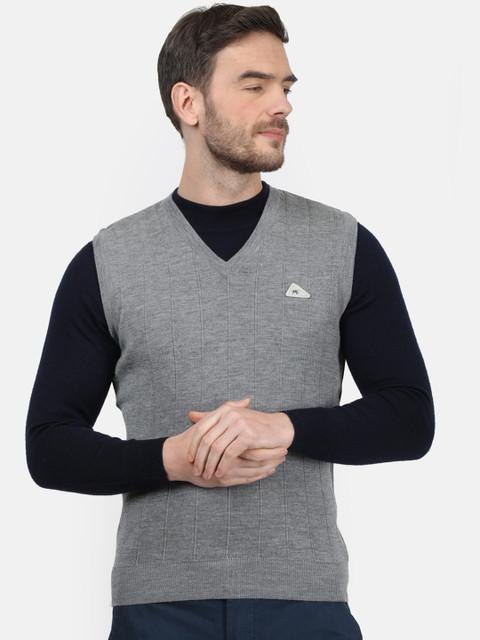 

Monte Carlo Men Grey Solid Woolen Sweater Vest