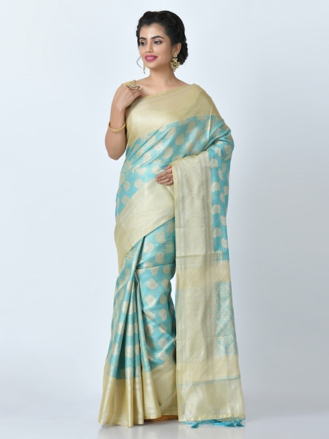 

RANGOLI Turquoise Blue & Cream-Coloured Art Silk Woven Design Saree