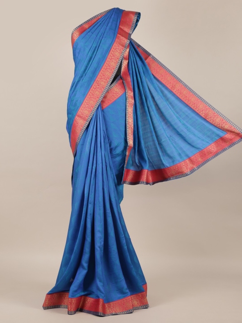 

Pothys Blue Printed Poly Chiffon Saree with Zari Border