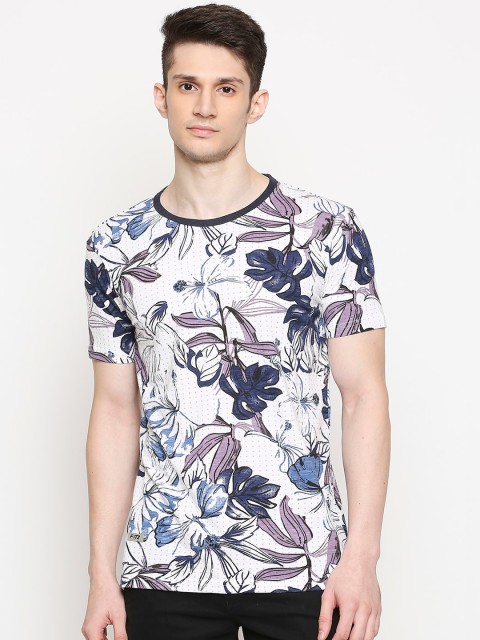 

FiTZ Men White Printed Round Neck T-shirt