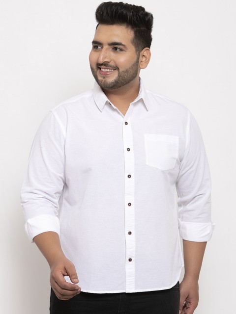 

plusS Men White Regular Fit Solid Casual Shirt