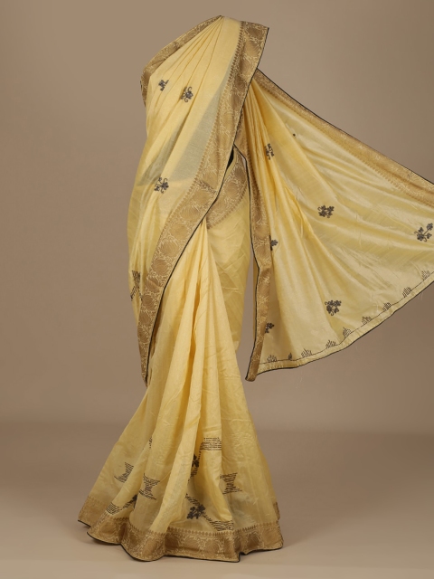 

Pothys Cream-Coloured Embellished Jute Silk Saree