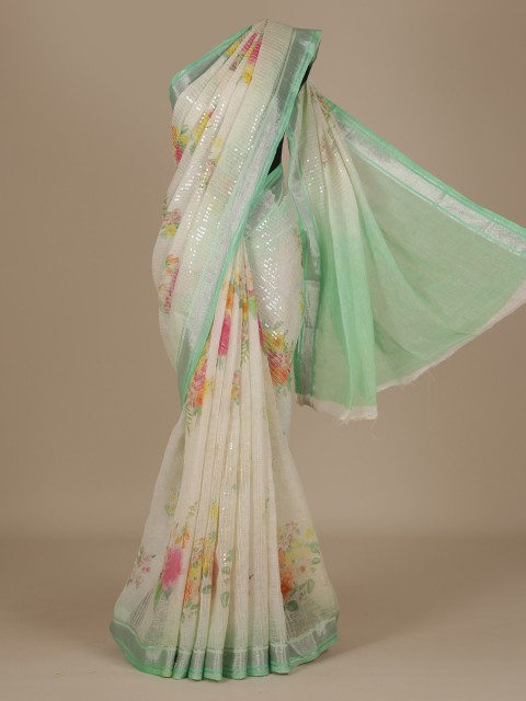 

Pothys White Printed Pure Linen Saree