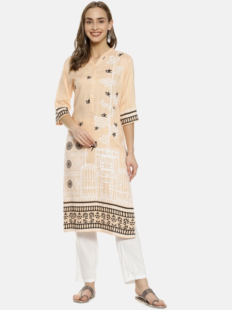 

Instafab Women Orange Printed Kurta with Trousers
