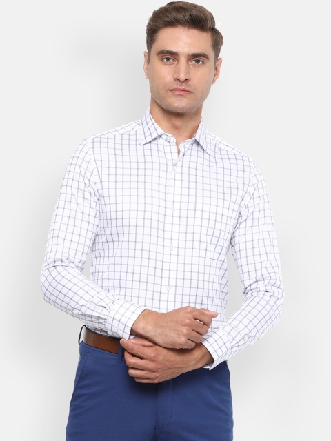 

Louis Philippe Men White & Navy Blue Regular Fit Checked Formal Shirt
