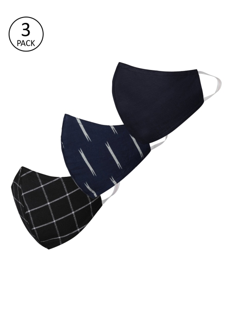 

VASTRAMAY Unisex Pack Of 3 2-Ply Reusable Cloth Half Face Masks, Black