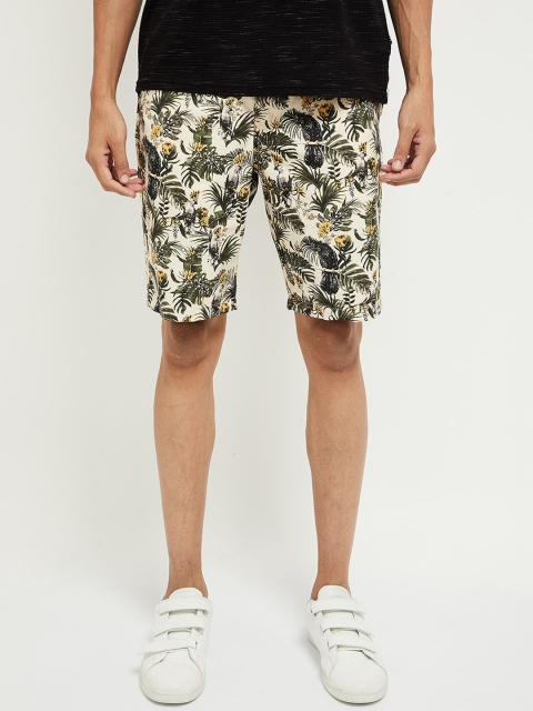 

max Men Beige Printed Regular Fit Regular Shorts