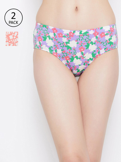 

Clovia Women Pack Of 2 Printed Hipster Briefs COMPNC950, Purple