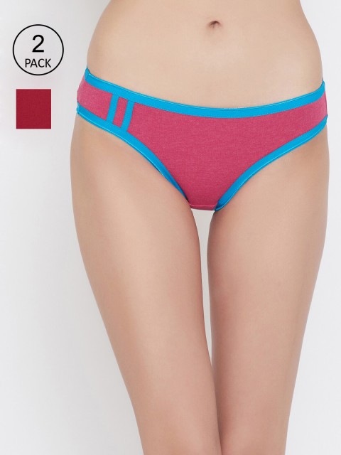 

Clovia Women Pack of 2 Solid Bikini Briefs COMPNC969, Red