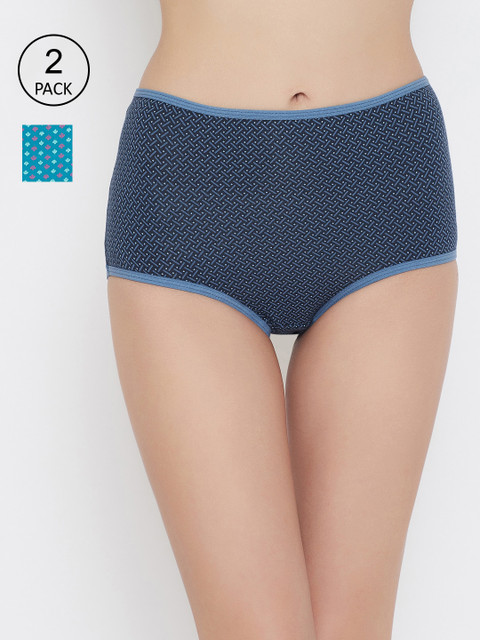 

Clovia Women Pack Of 2 Printed Hipster Briefs-COMPNC946, Blue